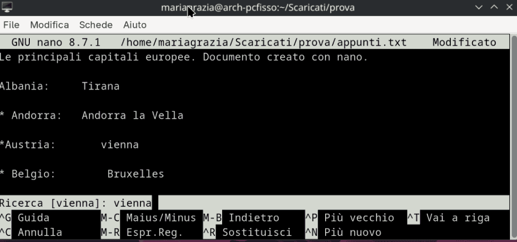 Cercare Con Nano Editor Linux