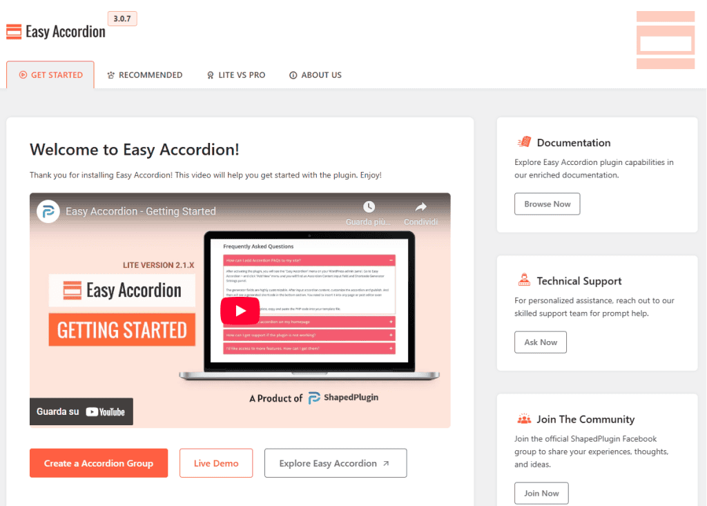 Easy Accordion Schermata Benvenuto