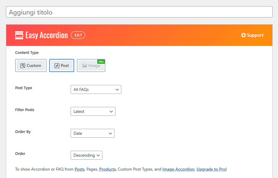 Easy Accordion Tipo Contenuto