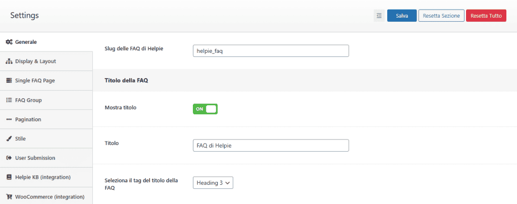 Helpie Faq Impostazioni Pagina Generale