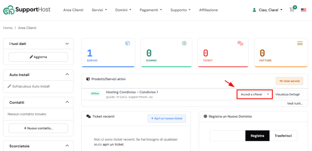Pannello Supporthost Cpanel
