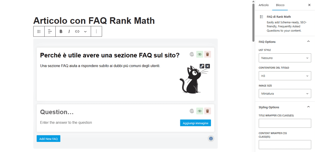 Rank Math Blocco Faq Gutenberg