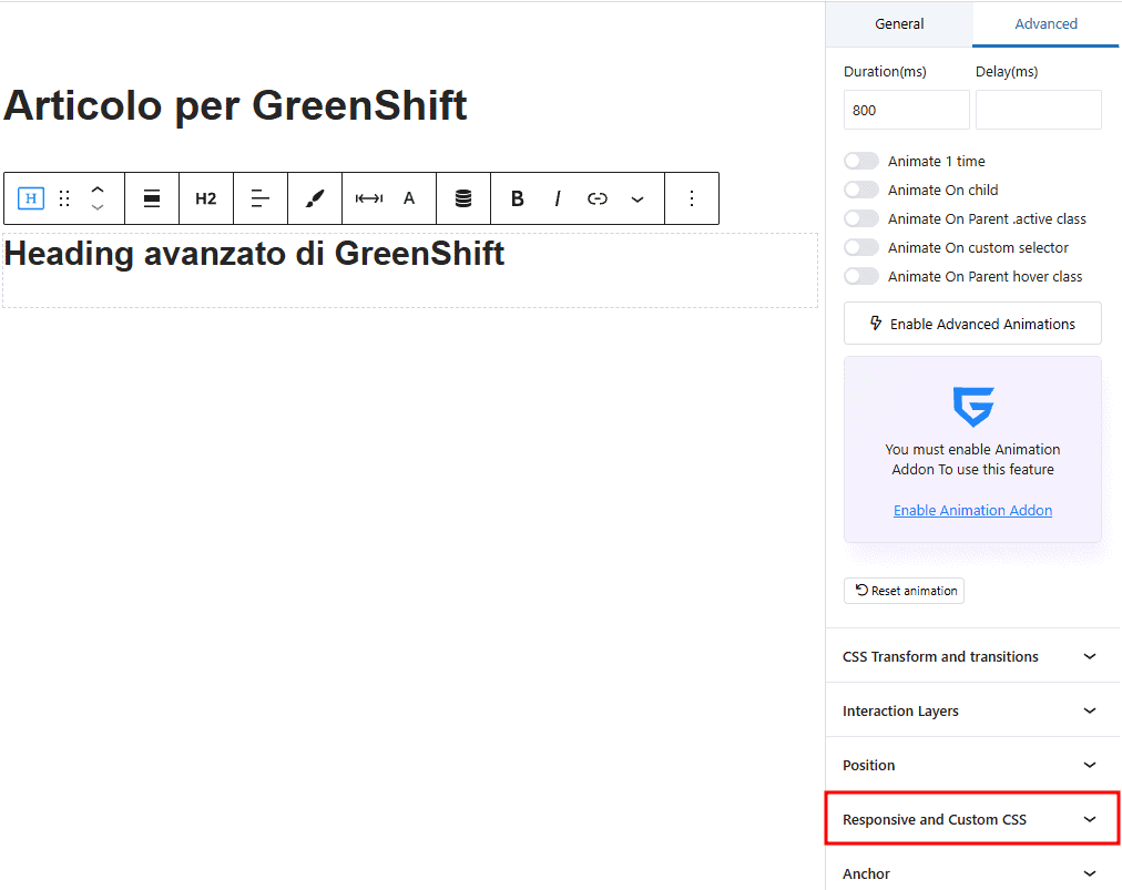 Responsive Css Personalizzato Greenshift
