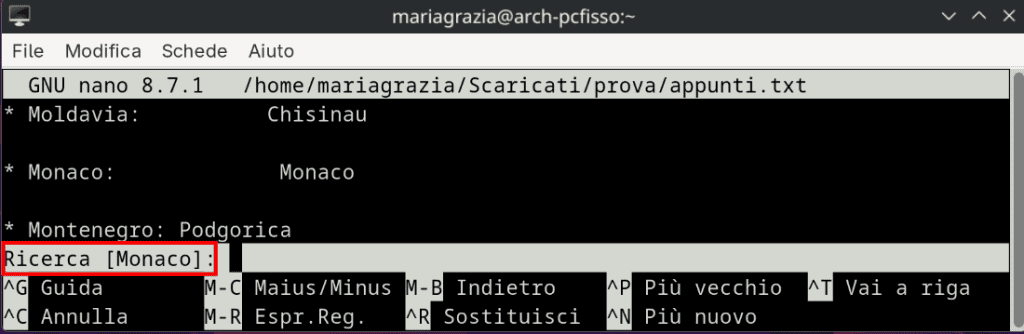 Ripetere Ricerca Nano Linux