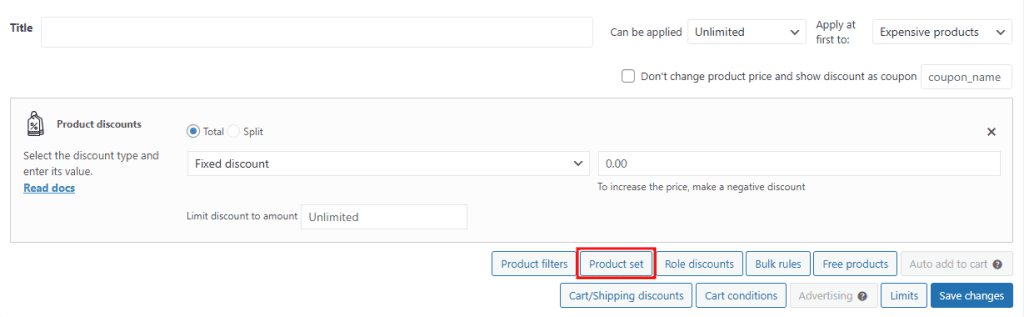 Sconti Set Prodotti Advanced Dynamic Pricing Plugin Woocommerce