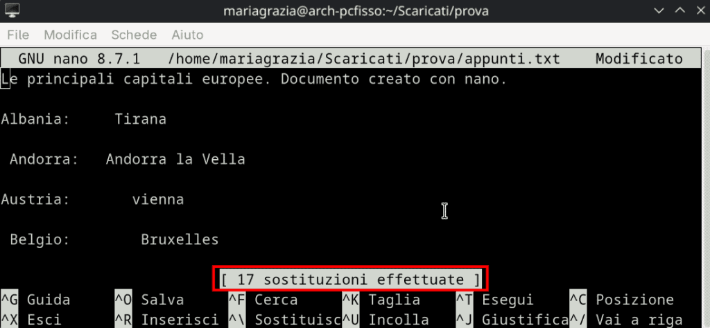 Sostituzioni Multiple Nano Linux