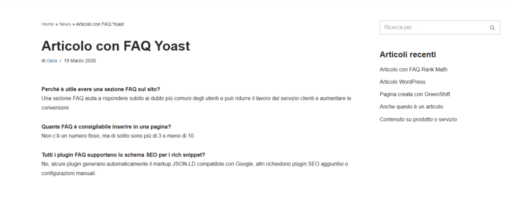 Yoast Blocco Faq Anteprima