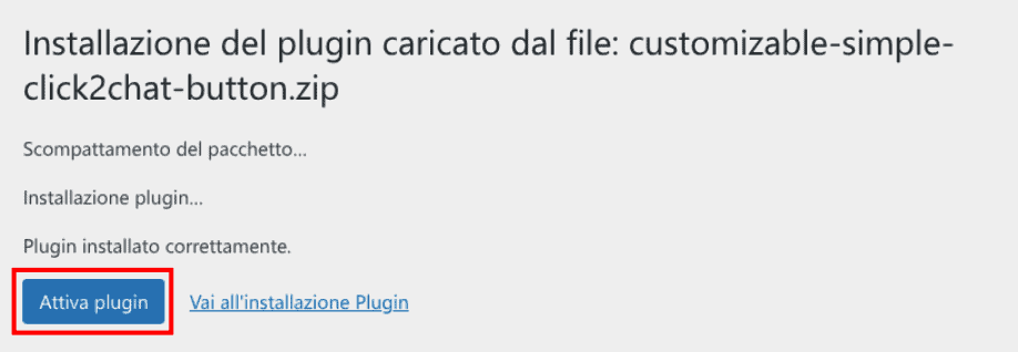 Attivare Plugin Customizable Simple Click2chat Button