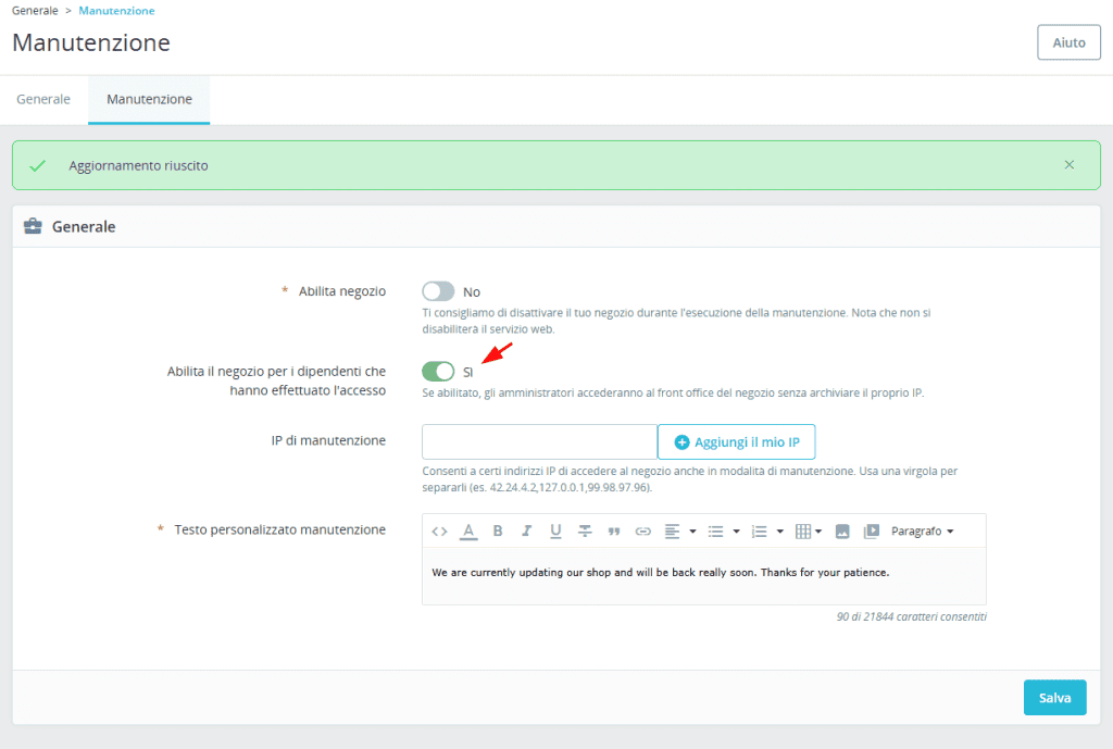 Modalita Manutenzione Prestashop Impostazioni Amministratori