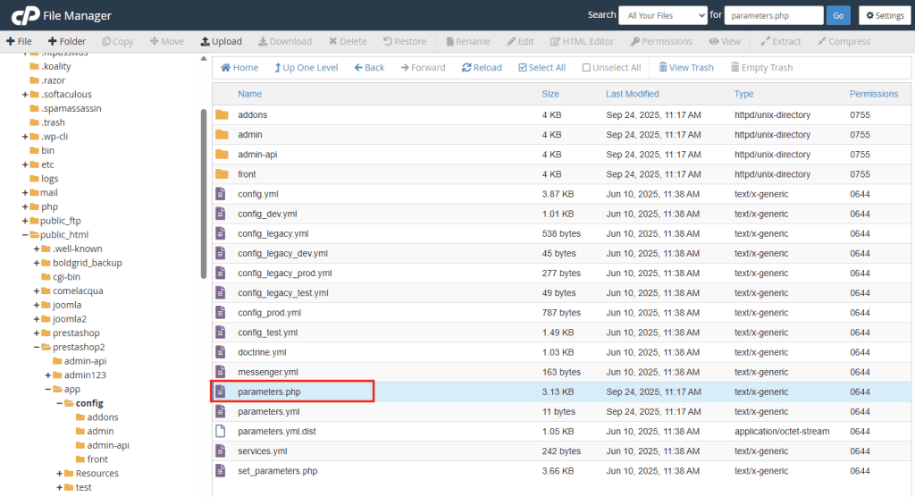 Prestashop File Parameters