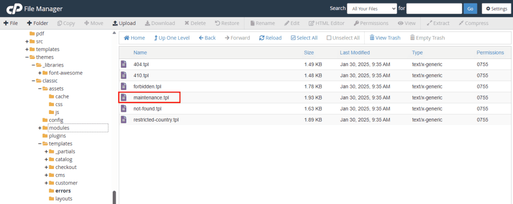 Prestashop File Template Manutenzione