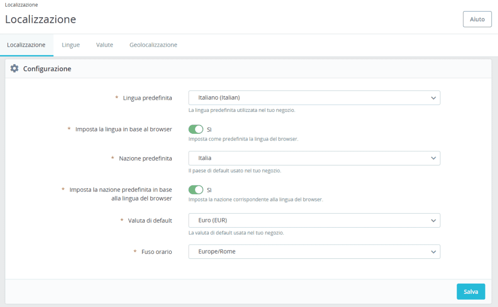 Prestashop Localizzazione Configurazione