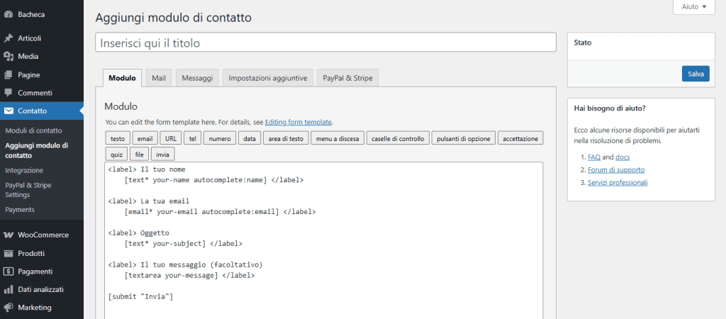 Aggiungere Modulo Pagamento Contact Form 7 Paypal Stripe Add On