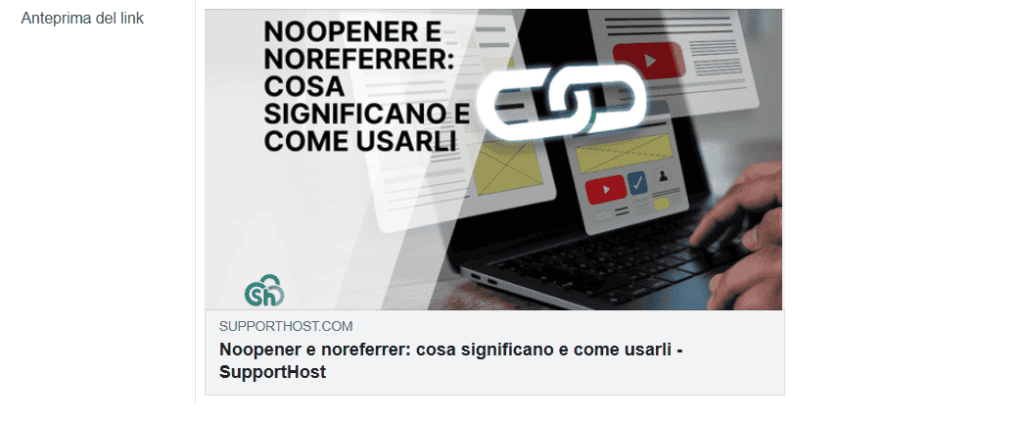 Anteprima Link Facebook