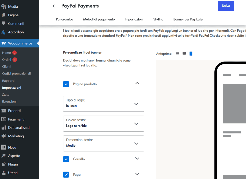 Banner Pay Later Configurazione