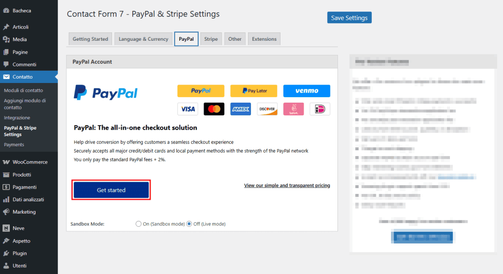 Collegamento Contact Form 7 Paypal & Stripe Add On
