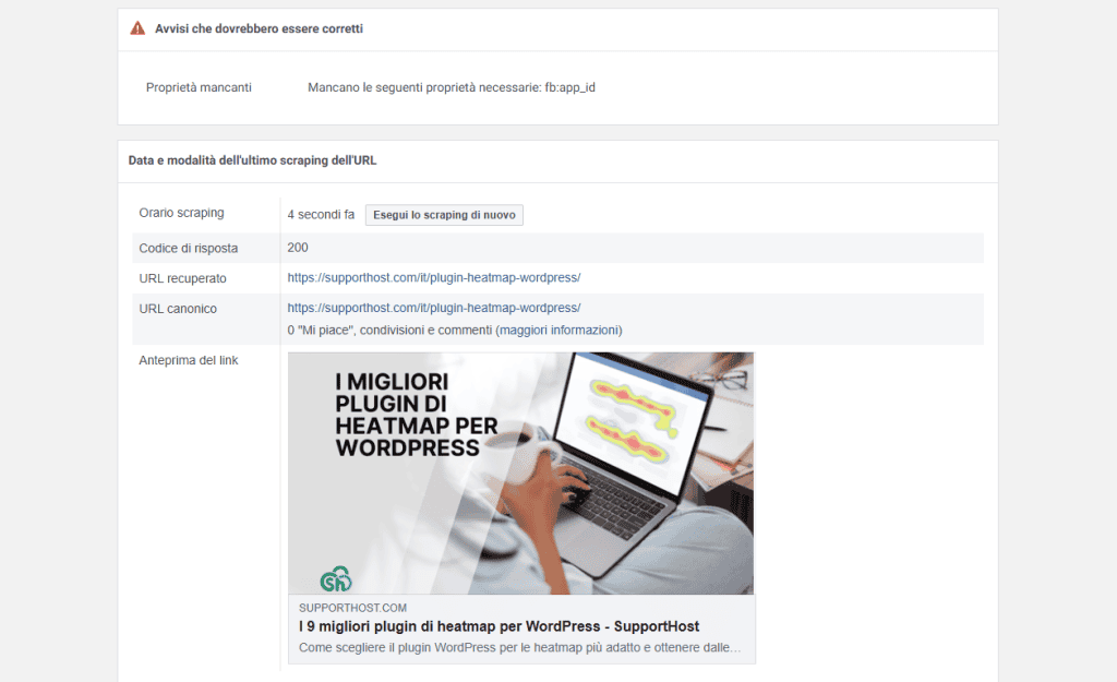 Debugger Di Condivisione Facebook Avvisi Dati