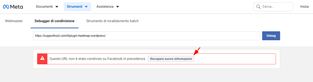 Facebook Debugger Url Non Condiviso