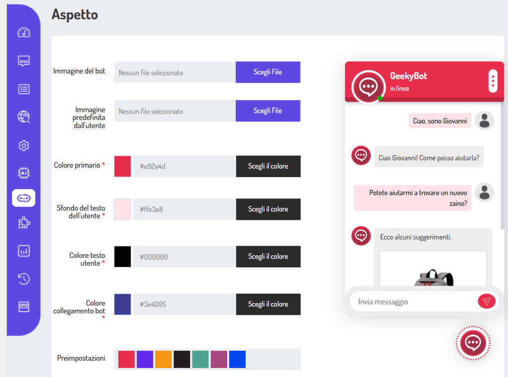 Geekybot Impostazioni Aspetto