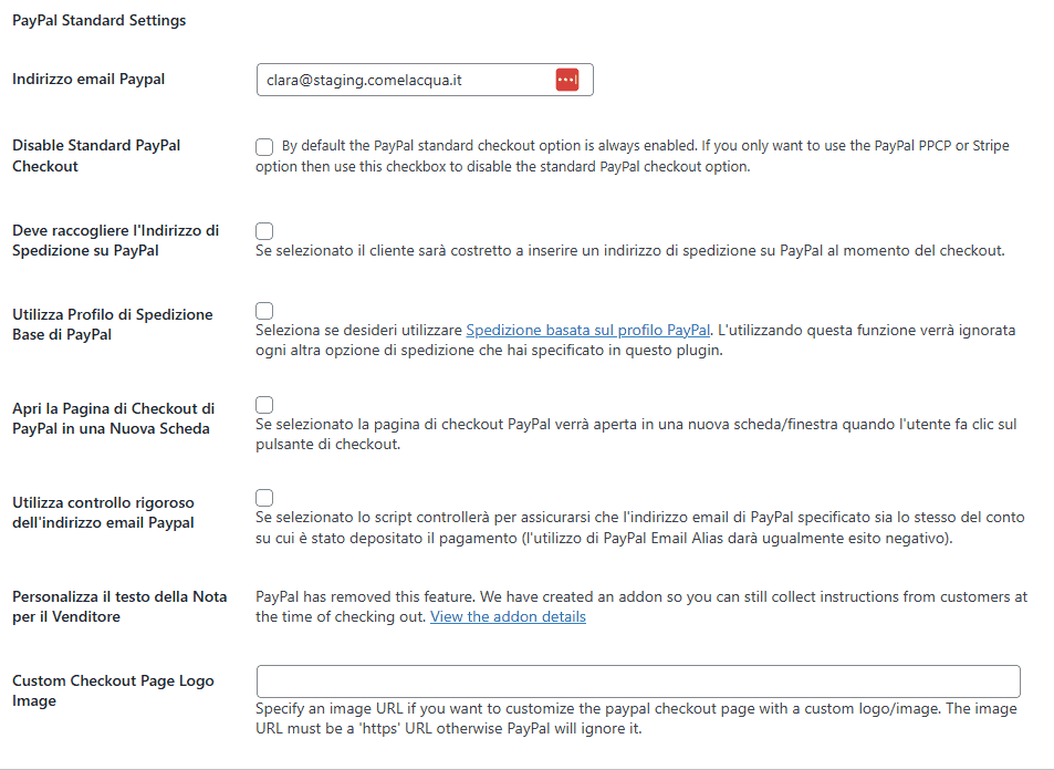 Impostazioni Standard Paypal Simple Shopping Cart