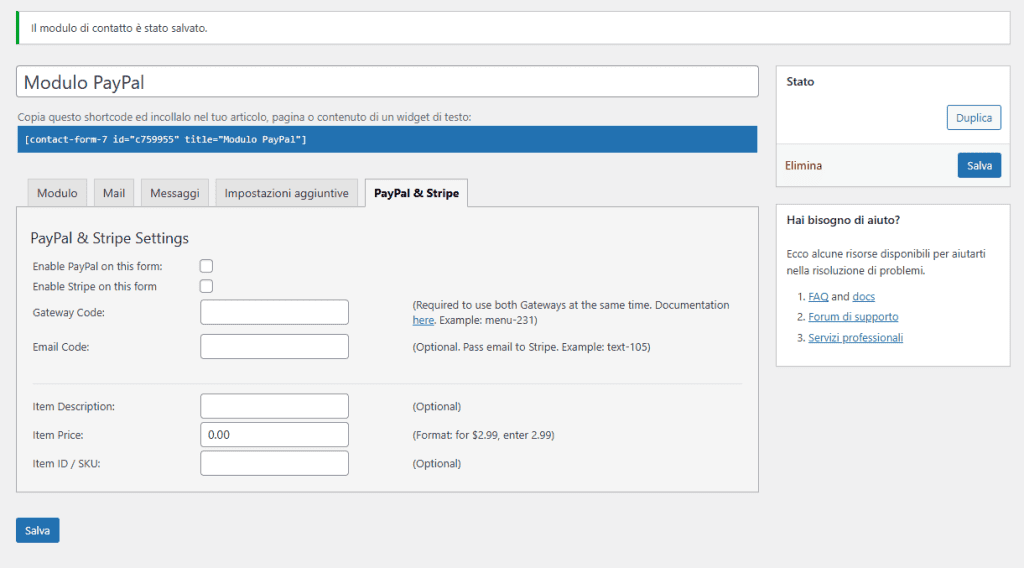 Modulo Paypal Shortcode Contact Form 7