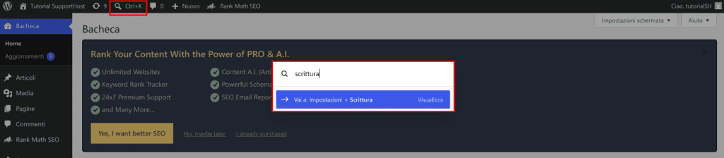 Palette Comandi WordPress 7