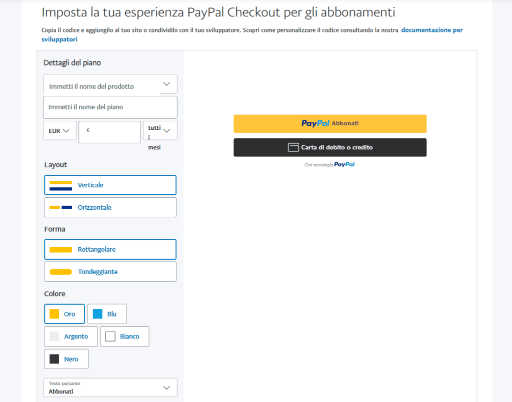 Paypal Checkout Abbonamenti Impostazioni