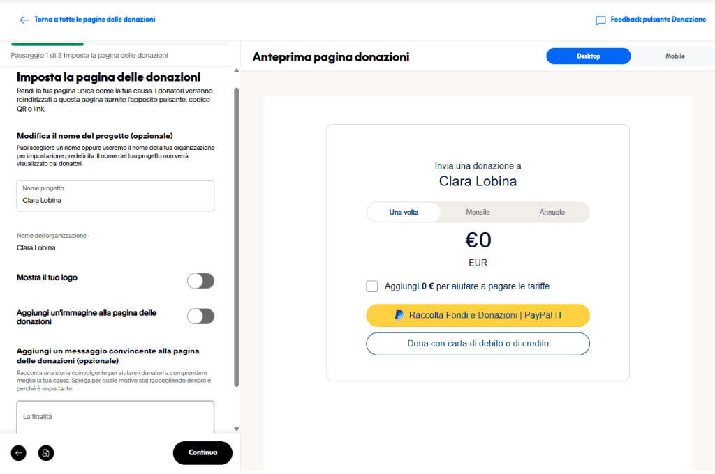 Paypal Donazioni Impostazioni Link