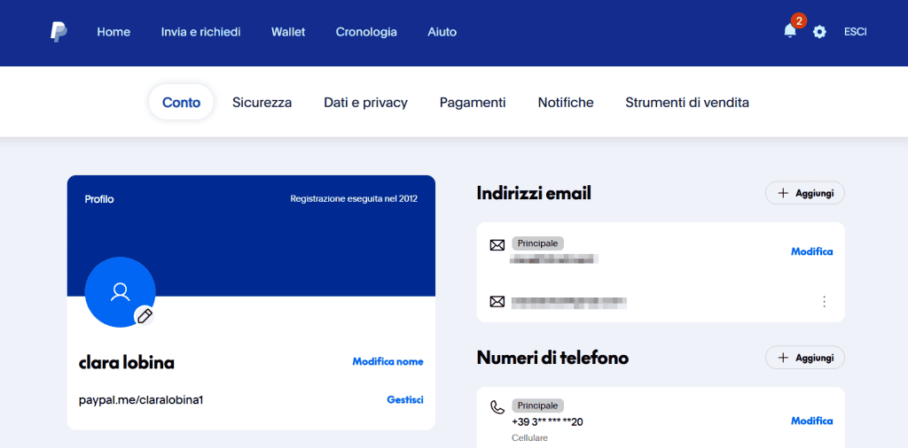 Paypal Me Profilo Dashboard