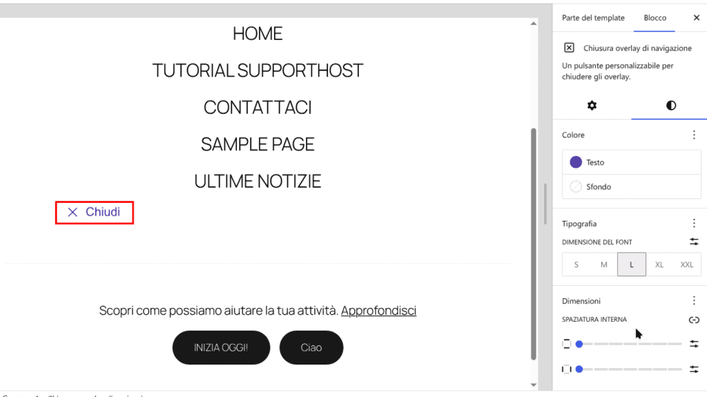 Pulsante Chiusura Overlay Navigazione