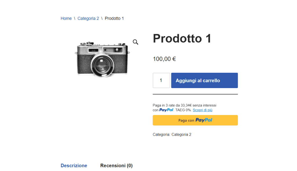 Pulsante Paypal Standard Pagina Prodotto