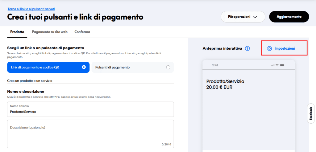 Pulsanti Paypal Impostazioni