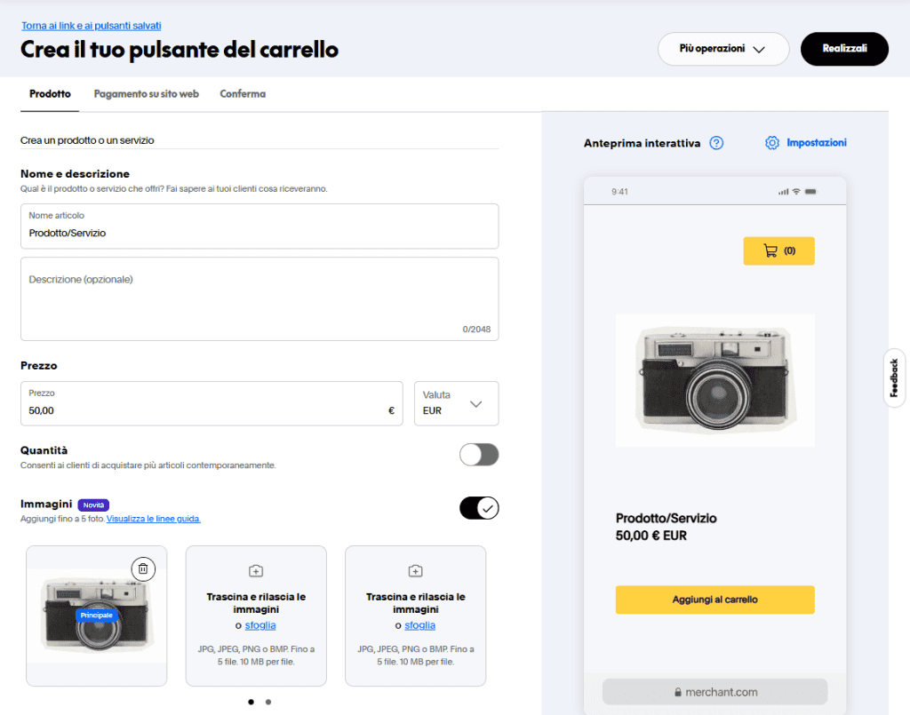 Pulsanti Paypal Impostazioni Carrello