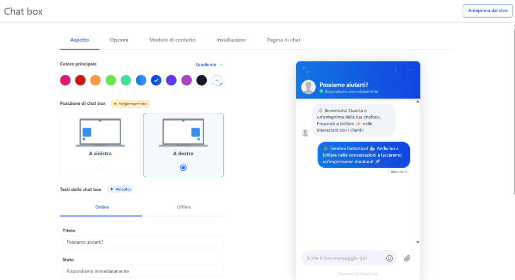 Smartsupp Chatbot Personalizzazione