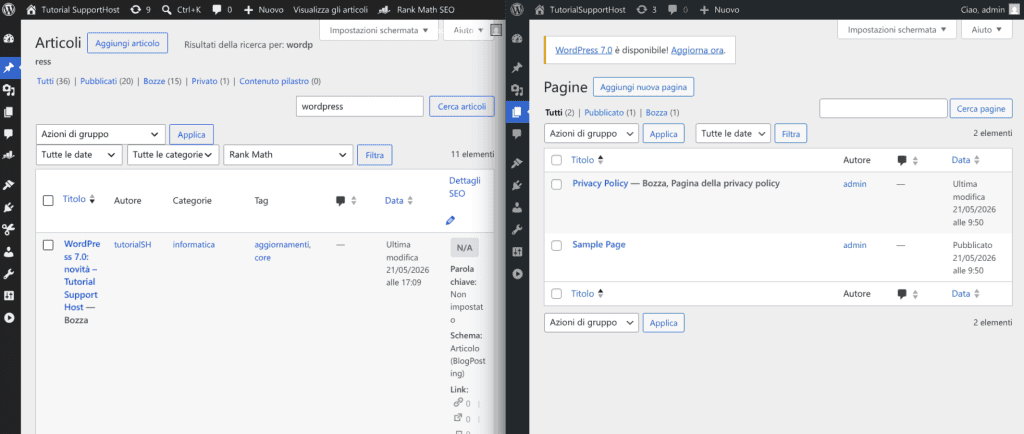 Stile Dashboard Confronto WordPress 7