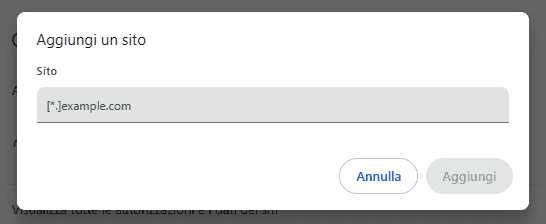 Aggiungi Sito Cookie Chrome