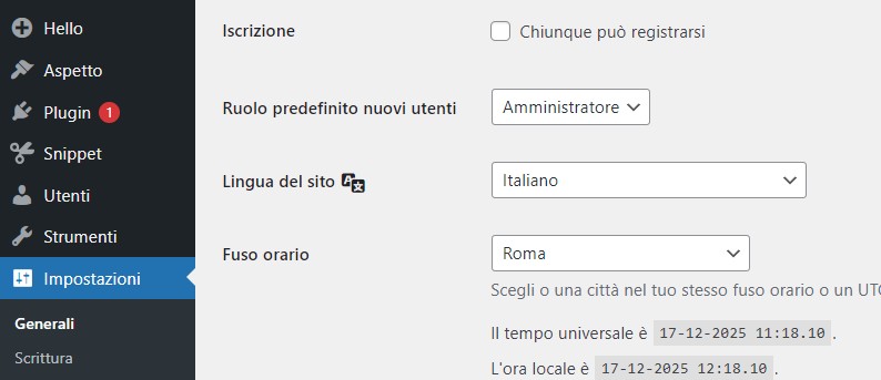 Errore WordPress Ruolo Predefinito Amministratore