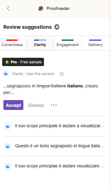 Grammarly Pannello Pro