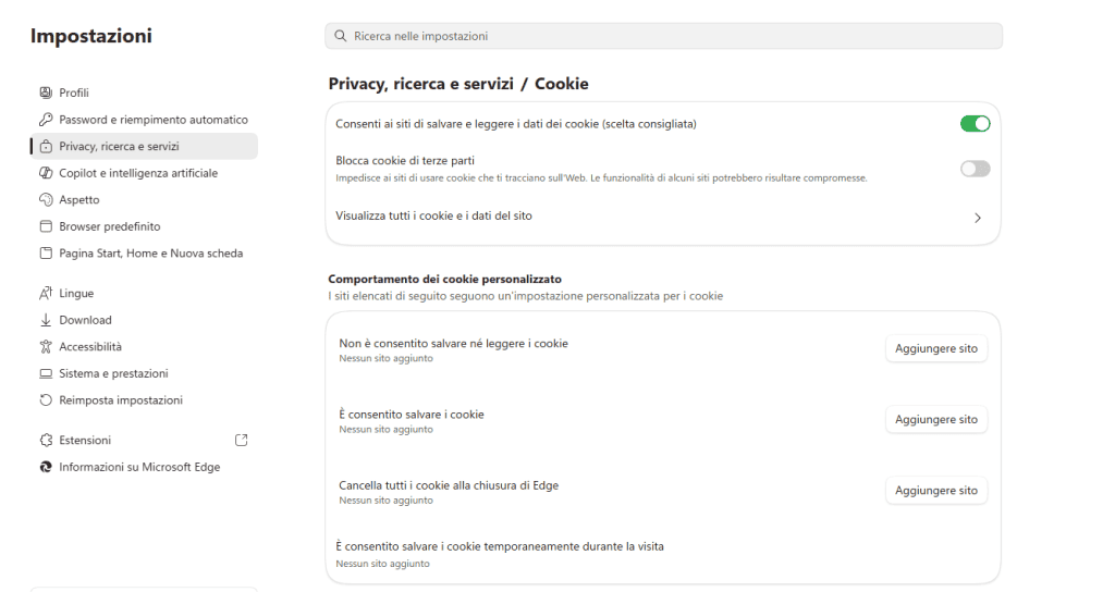 Impostazioni Cookie Edge