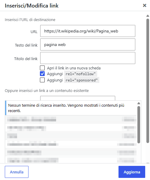 Impostazioni Link Editor Classico Rank Math