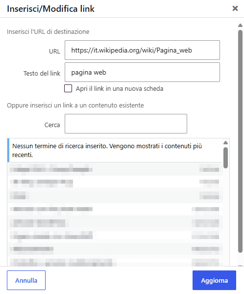 Impostazioni Link Editor Classico