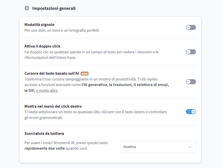 Language Tool Impostazioni