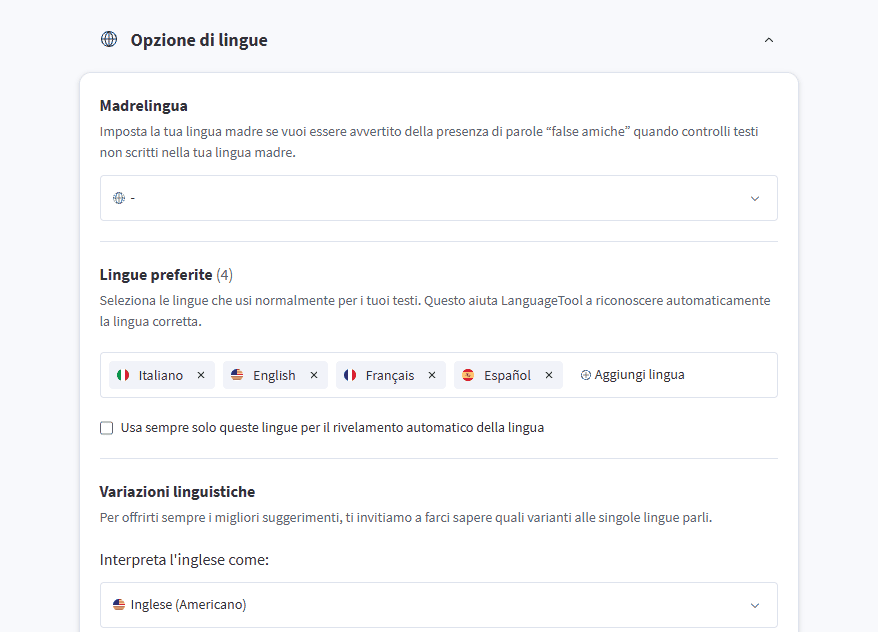 Language Tool Lingue