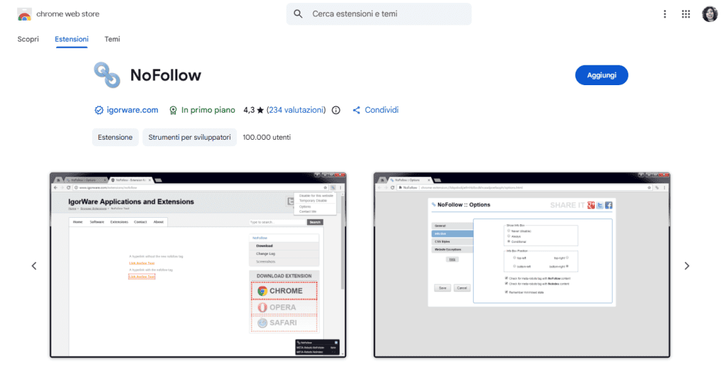 Nofollow Estensione Browser