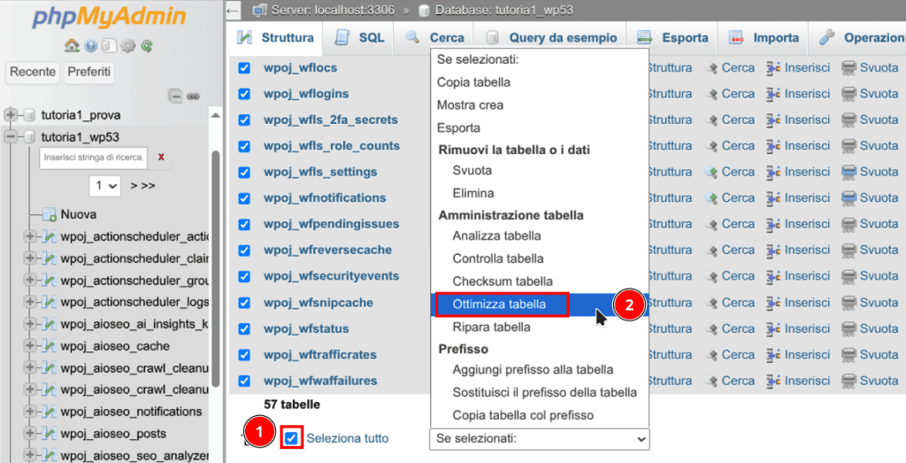 Pulizia Database Ottimizza Tabelle Phpmyadmin
