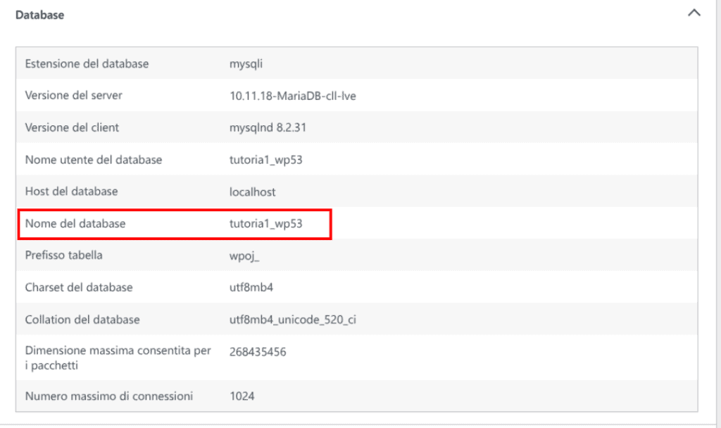 Trovare Nome Database Salute Sito WordPress