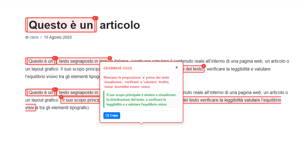 Website Grammar Checker Errori
