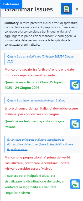 Website Grammar Checker Pannello