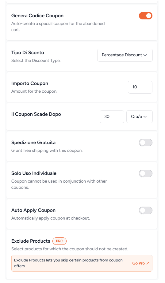 Creare Coupon Email Cart Abandonment Recovery