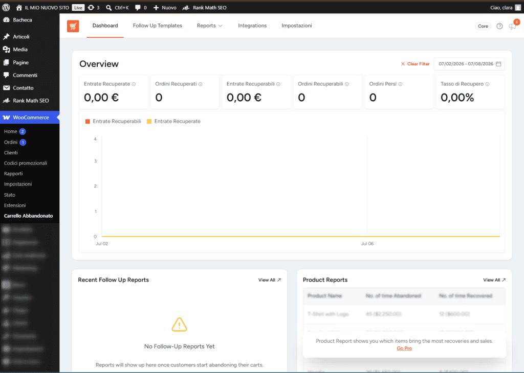 Dashboard Cart Abandonment Recovery